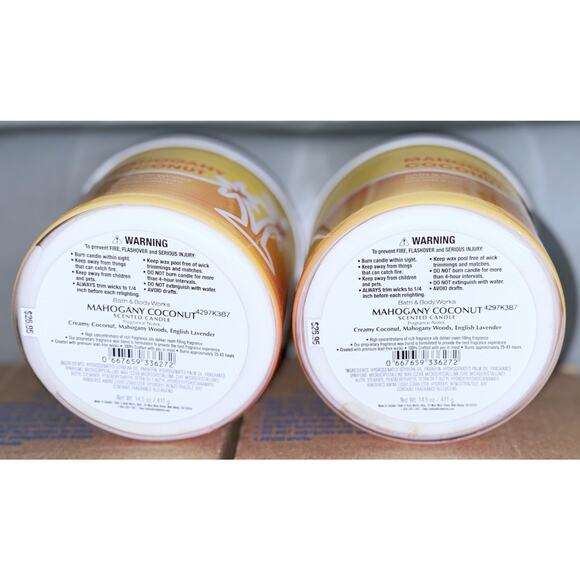 Lot of 2 Bath & Body Works Mahogany Coconut Large 3-Wick Candle 14.5oz - Picture 5 of 5